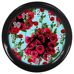 Roses Blue Wall Clocks (black) by snowwhitegirl