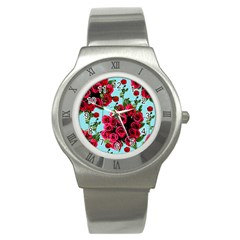 Roses Blue Stainless Steel Watch by snowwhitegirl