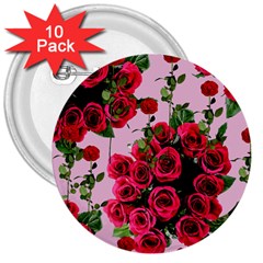 Roses Pink 3  Buttons (10 Pack)  by snowwhitegirl