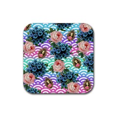 Floral Waves Rubber Coaster (square)  by snowwhitegirl