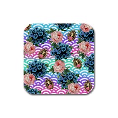 Floral Waves Rubber Square Coaster (4 Pack)  by snowwhitegirl