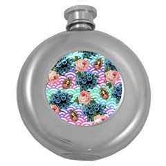 Floral Waves Round Hip Flask (5 Oz) by snowwhitegirl