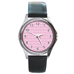 Damask Pink Round Metal Watch by snowwhitegirl