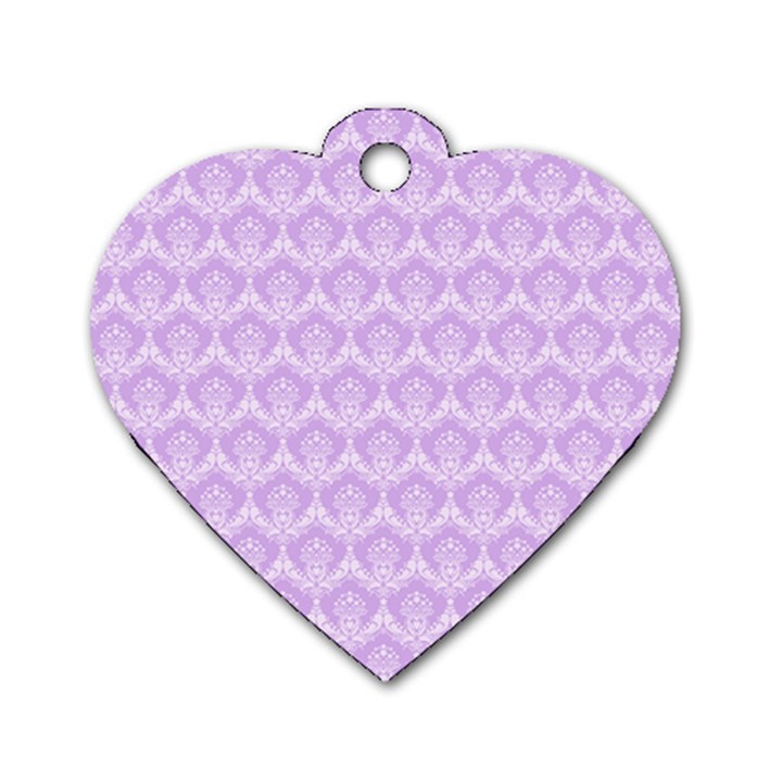 Damask Lilac Dog Tag Heart (Two Sides)