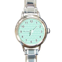 Damask Aqua Green Round Italian Charm Watch by snowwhitegirl