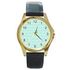 Damask Aqua Green Round Gold Metal Watch by snowwhitegirl