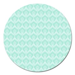 Damask Aqua Green Magnet 5  (round) by snowwhitegirl