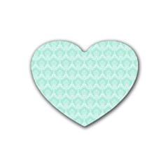 Damask Aqua Green Rubber Coaster (heart)  by snowwhitegirl