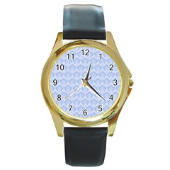 Damask Light Blue Round Gold Metal Watch by snowwhitegirl