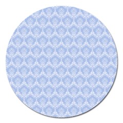 Damask Light Blue Magnet 5  (round) by snowwhitegirl