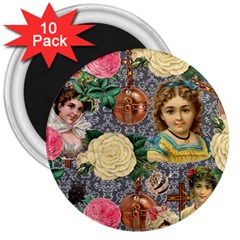 Damask Religious Victorian Grey 3  Magnets (10 Pack)  by snowwhitegirl