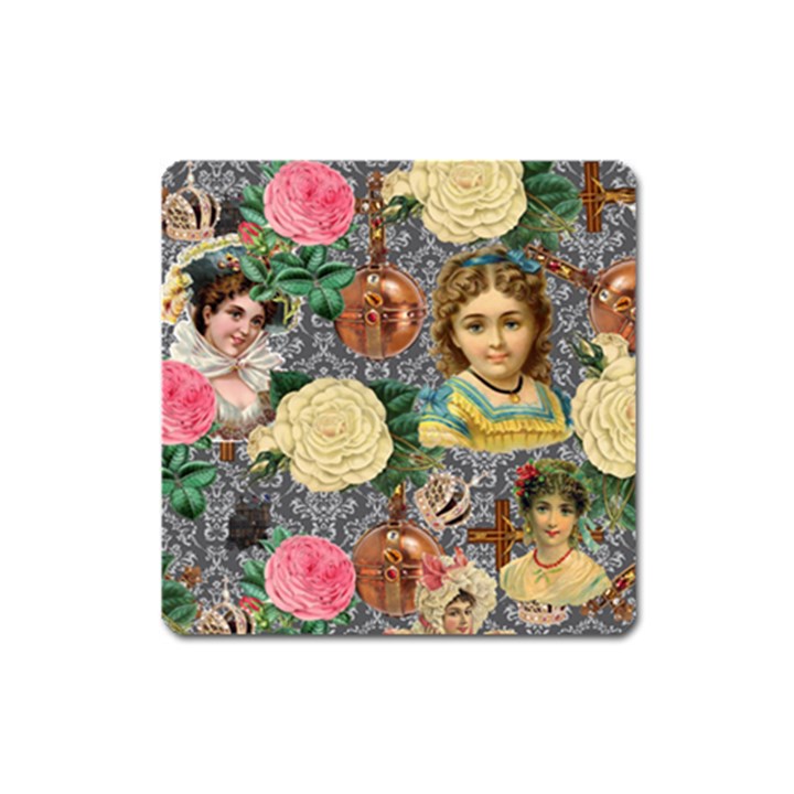 Damask Religious Victorian Grey Square Magnet