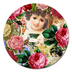 Little Girl Victorian Collage Magnet 5  (round) by snowwhitegirl