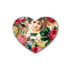 Little Girl Victorian Collage Rubber Coaster (heart)  by snowwhitegirl