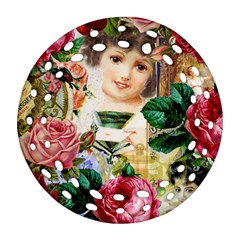 Little Girl Victorian Collage Round Filigree Ornament (two Sides)