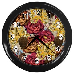 Octopus Floral Wall Clocks (Black)