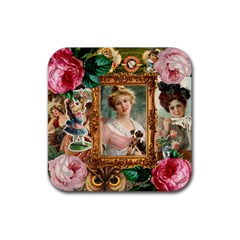 Victorian Collage Of Woman Rubber Coaster (square)  by snowwhitegirl