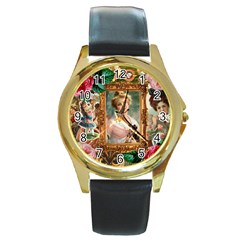 Victorian Collage Of Woman Round Gold Metal Watch by snowwhitegirl