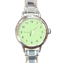 Green Chevron Round Italian Charm Watch by snowwhitegirl