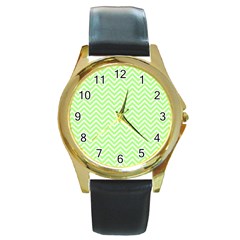 Green Chevron Round Gold Metal Watch