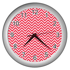 Red Chevron Wall Clocks (Silver) 