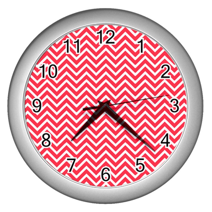 Red Chevron Wall Clocks (Silver) 