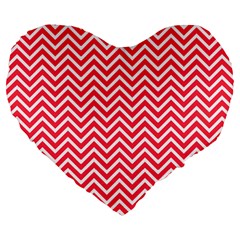 Red Chevron Large 19  Premium Flano Heart Shape Cushions