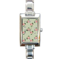 Green Chevron Rose Rectangle Italian Charm Watch by snowwhitegirl