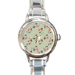 Green Chevron Rose Round Italian Charm Watch by snowwhitegirl