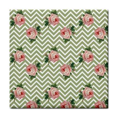 Green Chevron Rose Tile Coasters