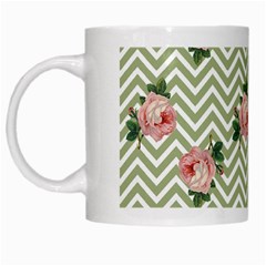 Green Chevron Rose White Mugs