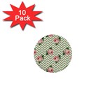 Green Chevron Rose 1  Mini Buttons (10 pack)  Front