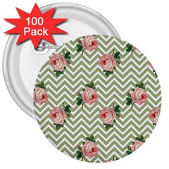 Green Chevron Rose 3  Buttons (100 Pack)  by snowwhitegirl