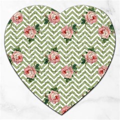 Green Chevron Rose Jigsaw Puzzle (heart) by snowwhitegirl