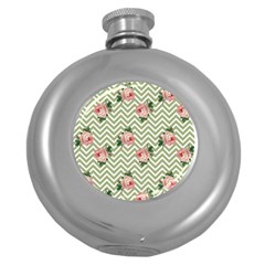 Green Chevron Rose Round Hip Flask (5 Oz) by snowwhitegirl