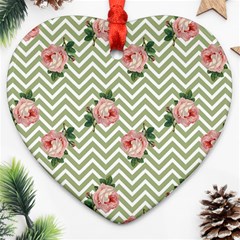 Green Chevron Rose Heart Ornament (two Sides) by snowwhitegirl