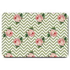 Green Chevron Rose Large Doormat  by snowwhitegirl