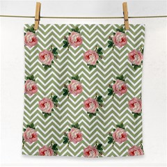 Green Chevron Rose Face Towel by snowwhitegirl