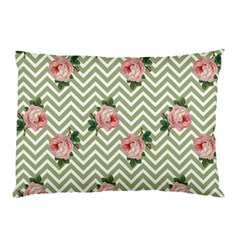 Green Chevron Rose Pillow Case by snowwhitegirl