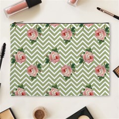 Green Chevron Rose Cosmetic Bag (xl) by snowwhitegirl