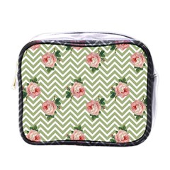 Green Chevron Rose Mini Toiletries Bags by snowwhitegirl