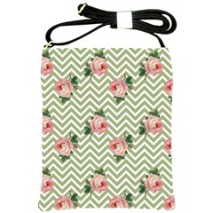 Green Chevron Rose Shoulder Sling Bags by snowwhitegirl