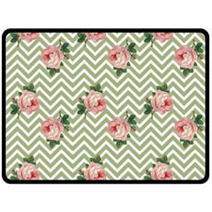 Green Chevron Rose Fleece Blanket (large)  by snowwhitegirl