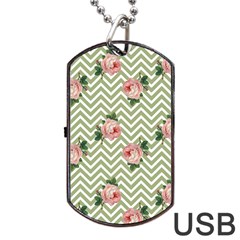 Green Chevron Rose Dog Tag Usb Flash (two Sides) by snowwhitegirl