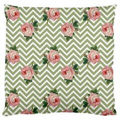 Green Chevron Rose Large Cushion Case (two Sides) by snowwhitegirl