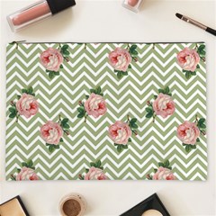 Green Chevron Rose Cosmetic Bag (xxl)  by snowwhitegirl