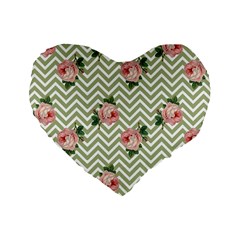 Green Chevron Rose Standard 16  Premium Heart Shape Cushions by snowwhitegirl