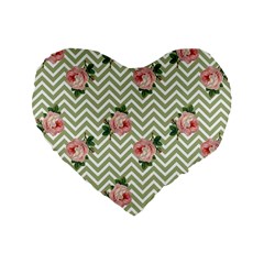 Green Chevron Rose Standard 16  Premium Flano Heart Shape Cushions by snowwhitegirl