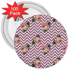 Violet Chevron Rose 3  Buttons (100 Pack)  by snowwhitegirl