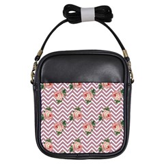 Violet Chevron Rose Girls Sling Bags by snowwhitegirl